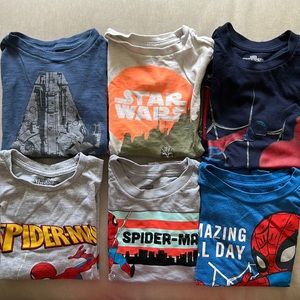 Boys sizes 6-7 Star Wars and Spider-Man T-shirts bundle of 6
